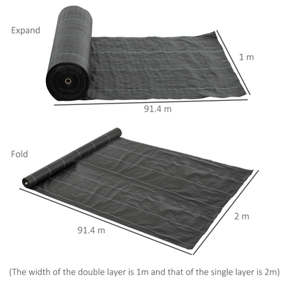 Outsunny 2m x 90m Weed Control Membrane, Heavy Duty Weed Barrier Fabric - plants - express.com
