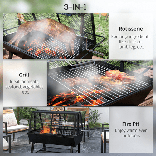 Outsunny 3 - in - 1 Outdoor BBQ Grill, Rotisserie & Fire Pit for Ultimate Cookouts - plants - express.com