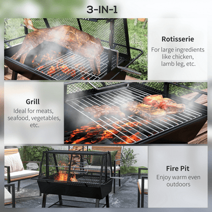 Outsunny 3 - in - 1 Outdoor BBQ Grill, Rotisserie & Fire Pit for Ultimate Cookouts - plants - express.com