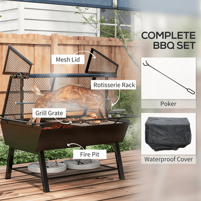 Outsunny 3 - in - 1 Outdoor BBQ Grill, Rotisserie & Fire Pit for Ultimate Cookouts - plants - express.com