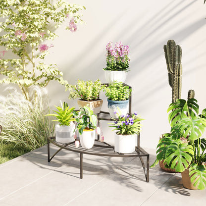 Outsunny 3 Tier Metal Corner Plant Stand for Garden Balcony Patio, Black - plants - express.com