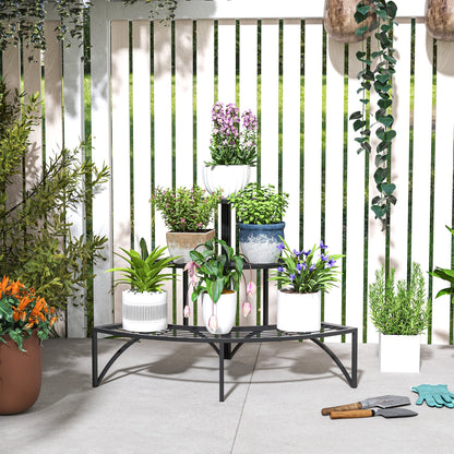 Outsunny 3 Tier Metal Corner Plant Stand for Garden Balcony Patio, Black - plants - express.com