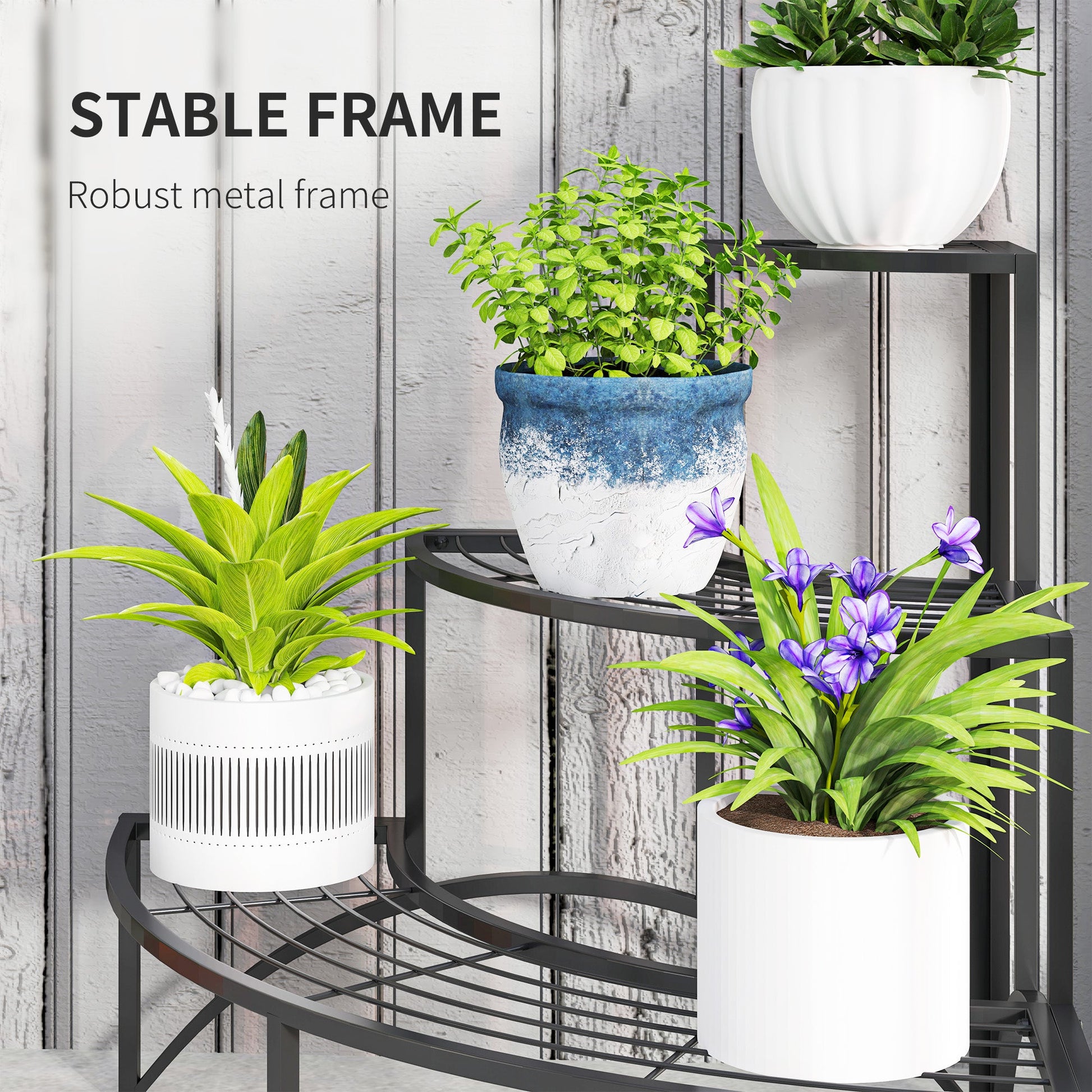 Outsunny 3 Tier Metal Corner Plant Stand for Garden Balcony Patio, Black - plants - express.com