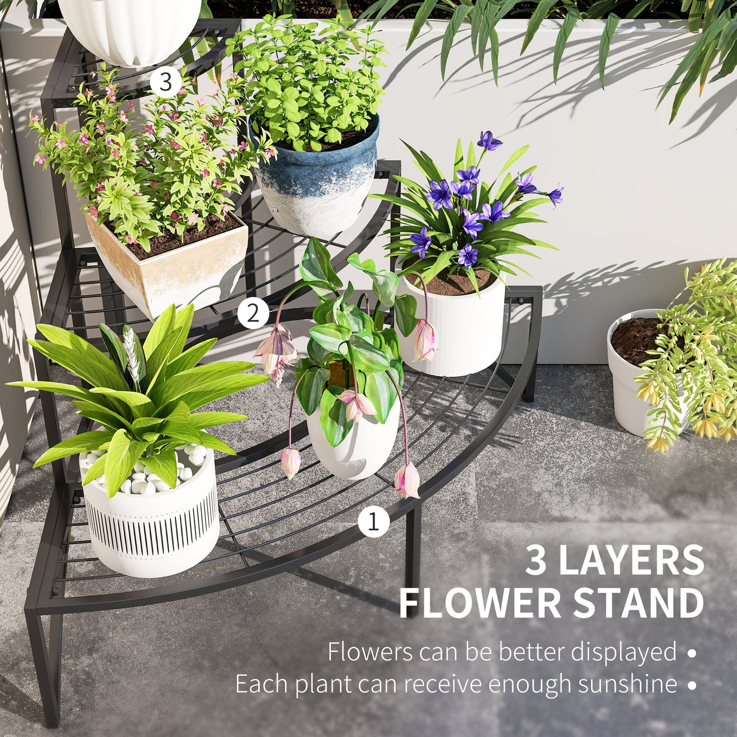 Outsunny 3 Tier Metal Corner Plant Stand for Garden Balcony Patio, Black - plants - express.com