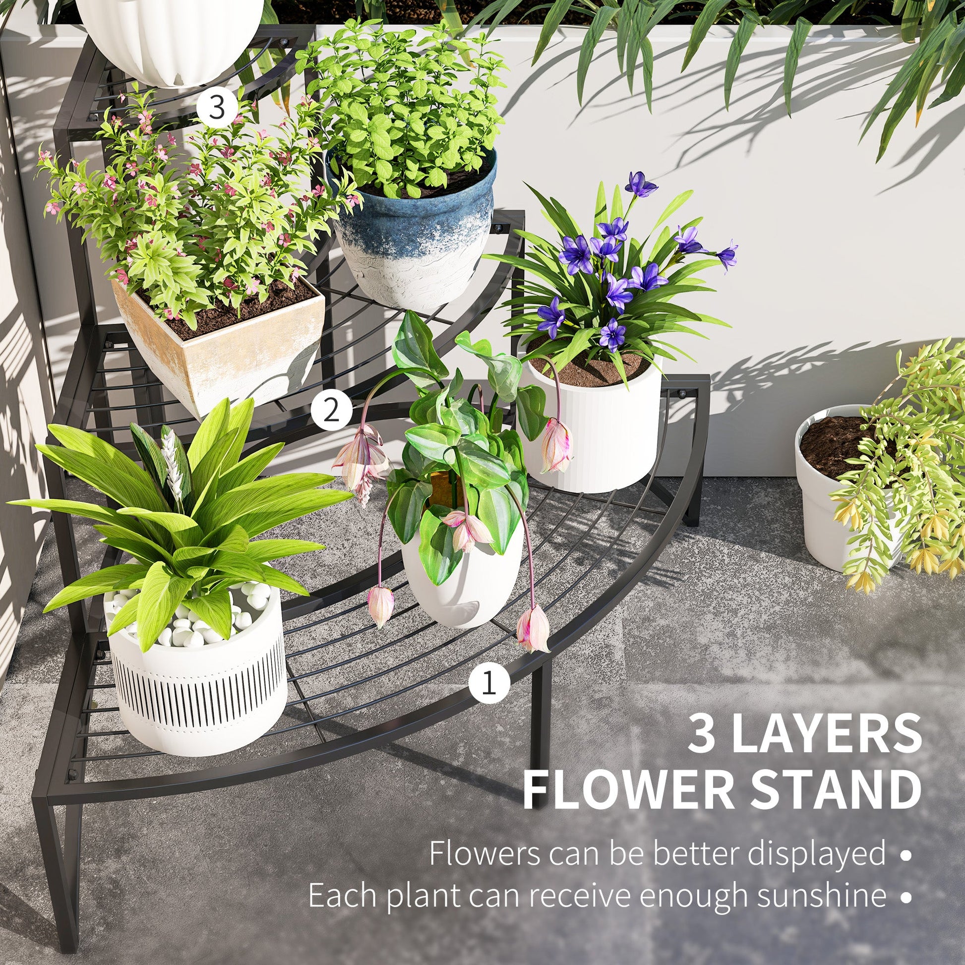 Outsunny 3 Tier Metal Corner Plant Stand for Garden Balcony Patio, Black - plants - express.com