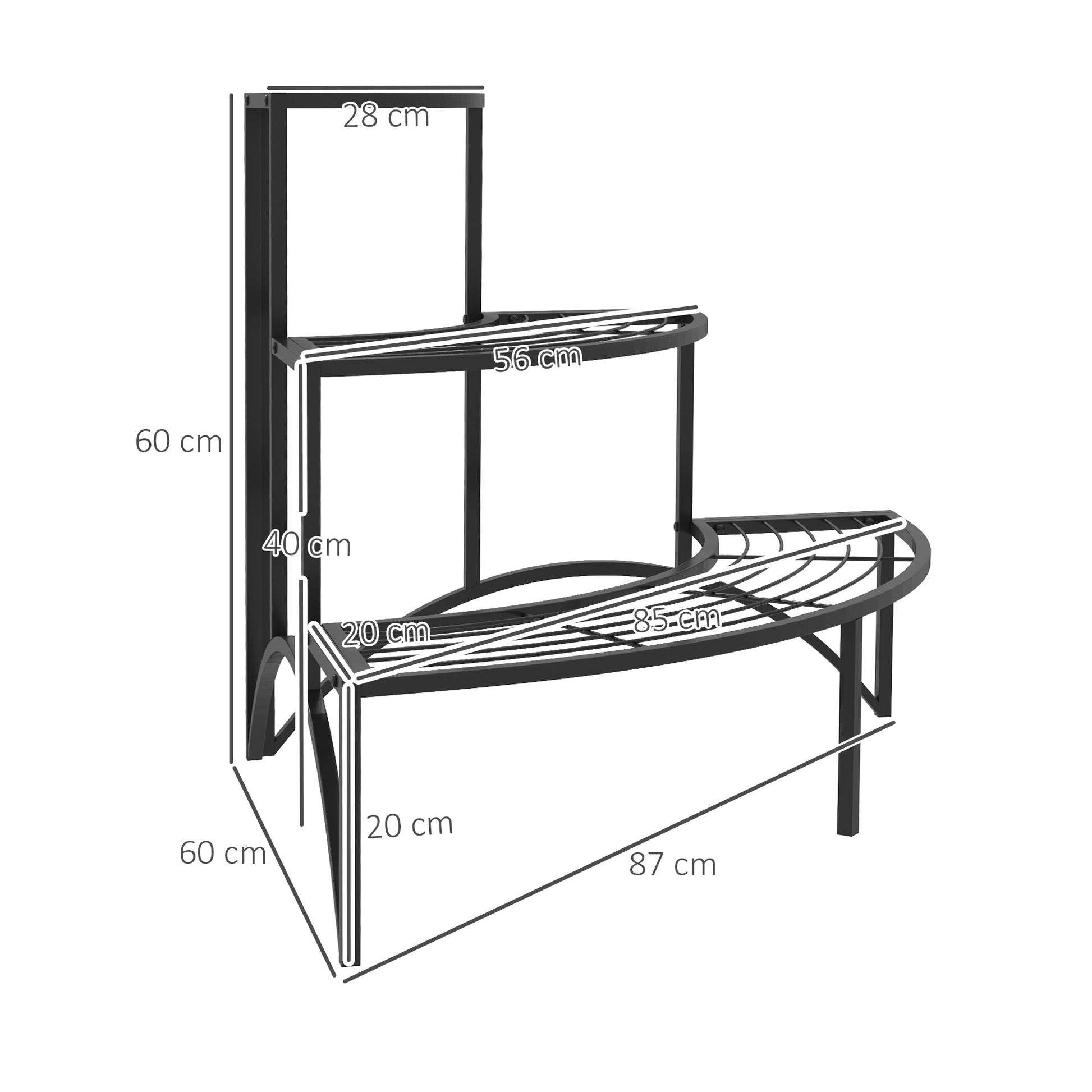 Outsunny 3 Tier Metal Corner Plant Stand for Garden Balcony Patio, Black - plants - express.com