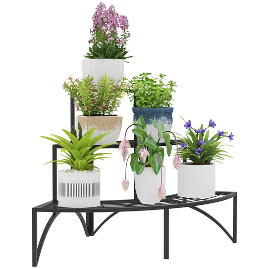 Outsunny 3 Tier Metal Corner Plant Stand for Garden Balcony Patio, Black - plants - express.com