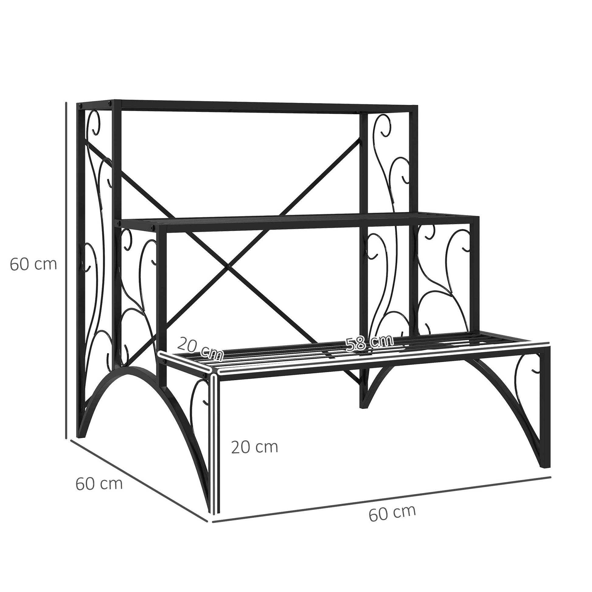 Outsunny 3 - Tier Metal Plant Stand for Garden Balcony Indoor Outdoor, Black - plants - express.com