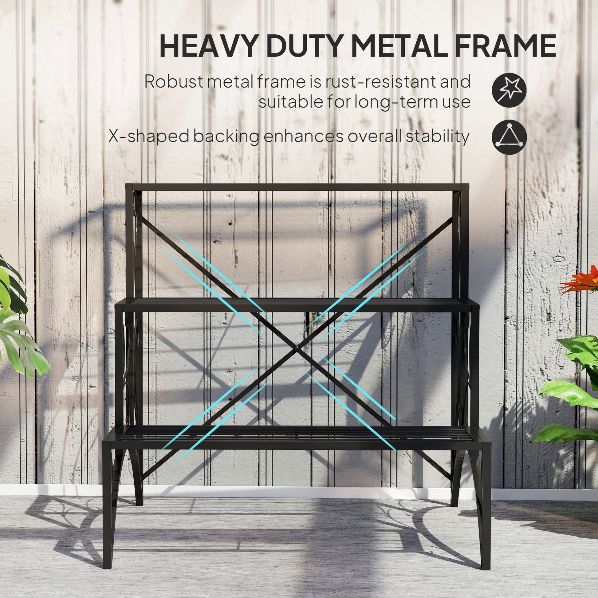 Outsunny 3 - Tier Metal Plant Stand for Garden Balcony Indoor Outdoor, Black - plants - express.com
