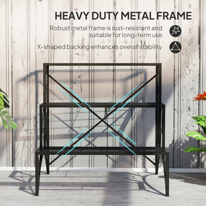 Outsunny 3 - Tier Metal Plant Stand for Garden Balcony Indoor Outdoor, Black - plants - express.com