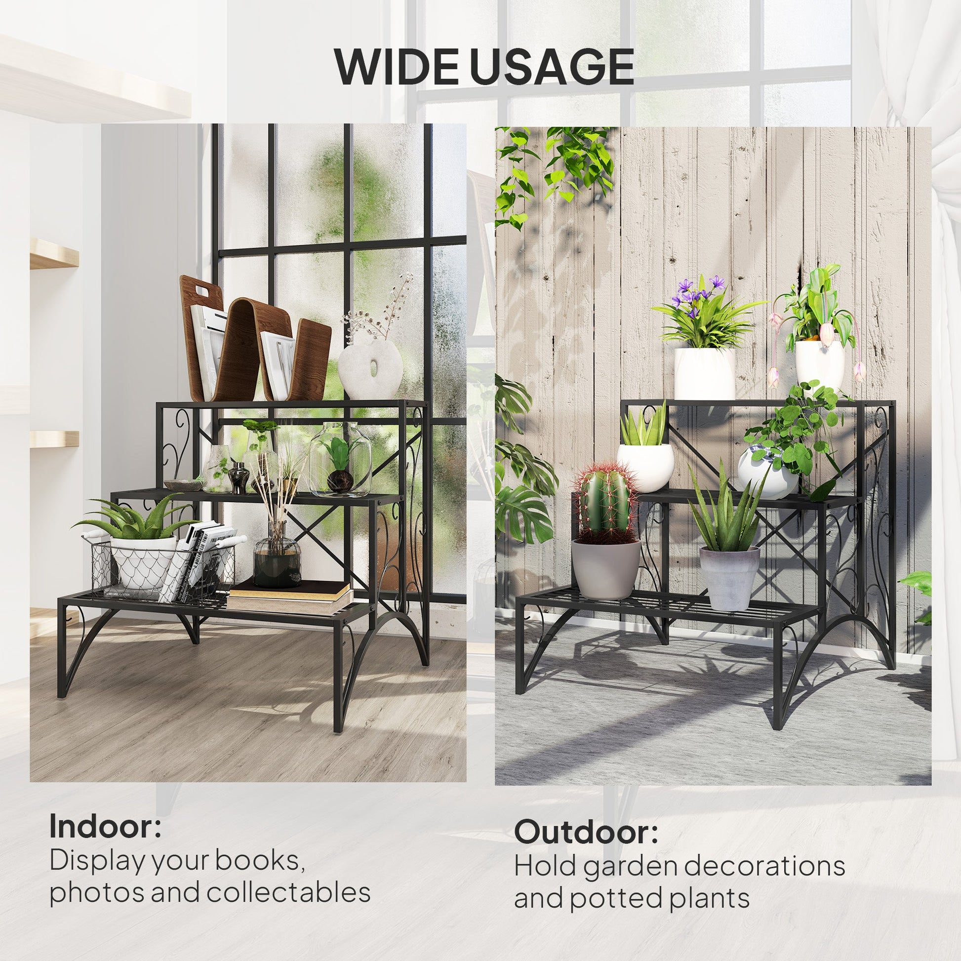 Outsunny 3 - Tier Metal Plant Stand for Garden Balcony Indoor Outdoor, Black - plants - express.com