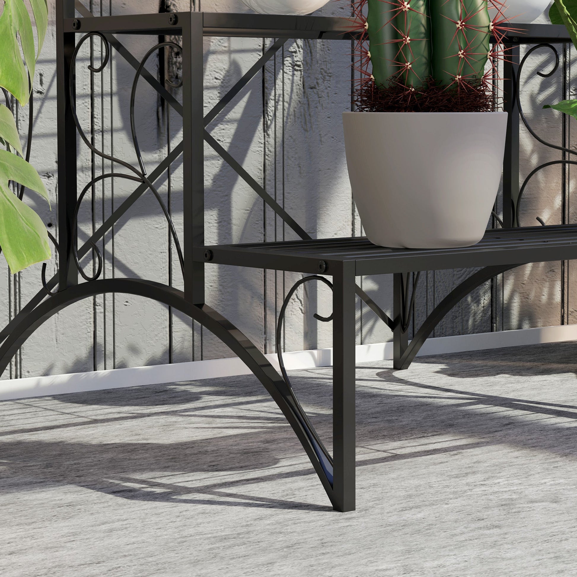 Outsunny 3 - Tier Metal Plant Stand for Garden Balcony Indoor Outdoor, Black - plants - express.com