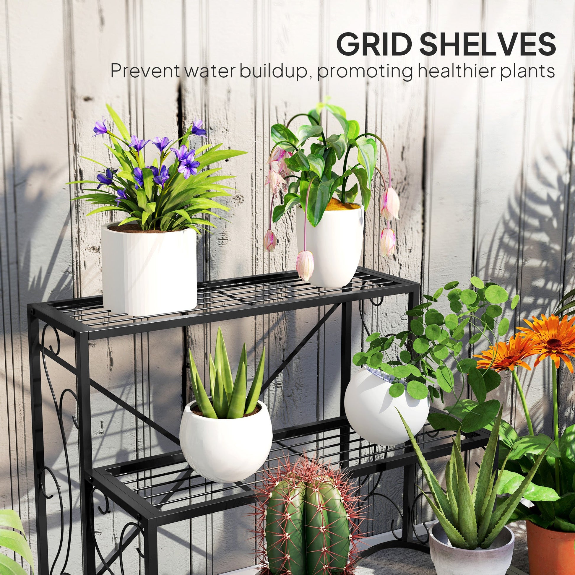 Outsunny 3 - Tier Metal Plant Stand for Garden Balcony Indoor Outdoor, Black - plants - express.com