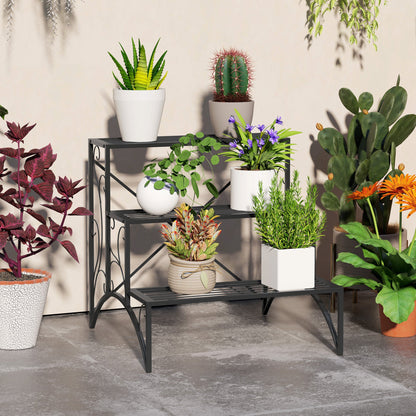 Outsunny 3 - Tier Metal Plant Stand for Garden Balcony Indoor Outdoor, Black - plants - express.com