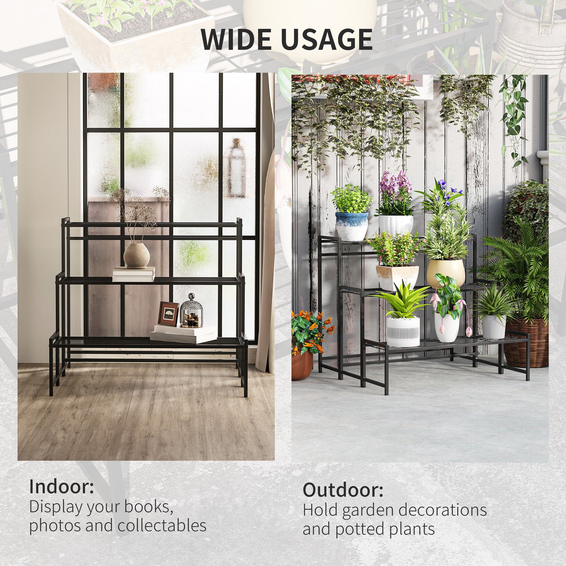 Outsunny 3 - Tier Metal Plant Stand, Modern Ladder Shelf for Garden, Black - plants - express.com