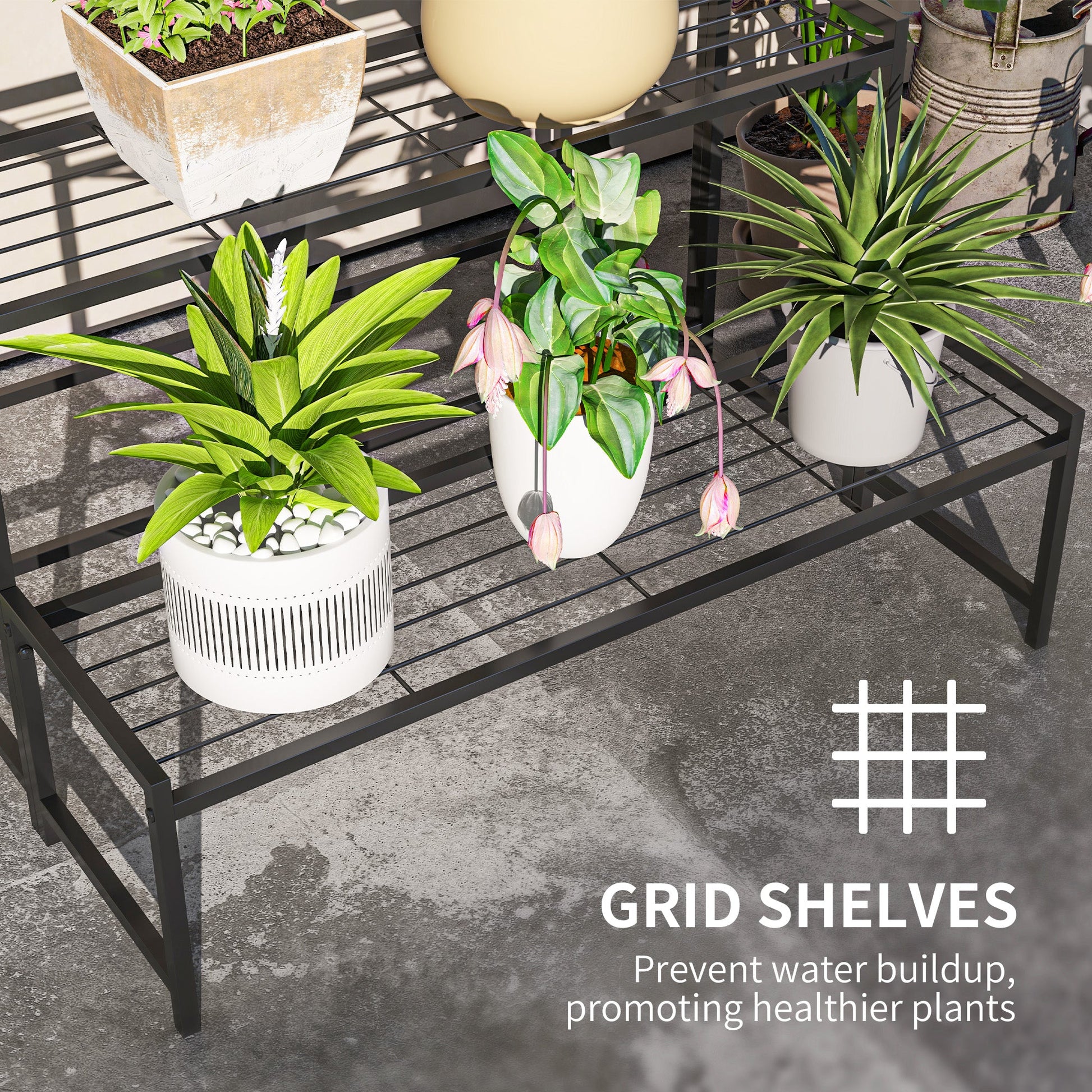 Outsunny 3 - Tier Metal Plant Stand, Modern Ladder Shelf for Garden, Black - plants - express.com