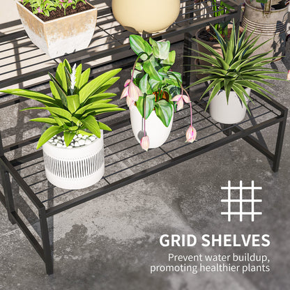 Outsunny 3 - Tier Metal Plant Stand, Modern Ladder Shelf for Garden, Black - plants - express.com