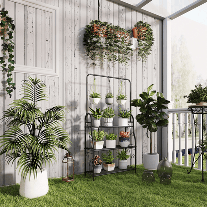 Outsunny 3 Tier Plant Stand w/ Hanging Hooks for Balcony Living Room, Black - plants - express.com