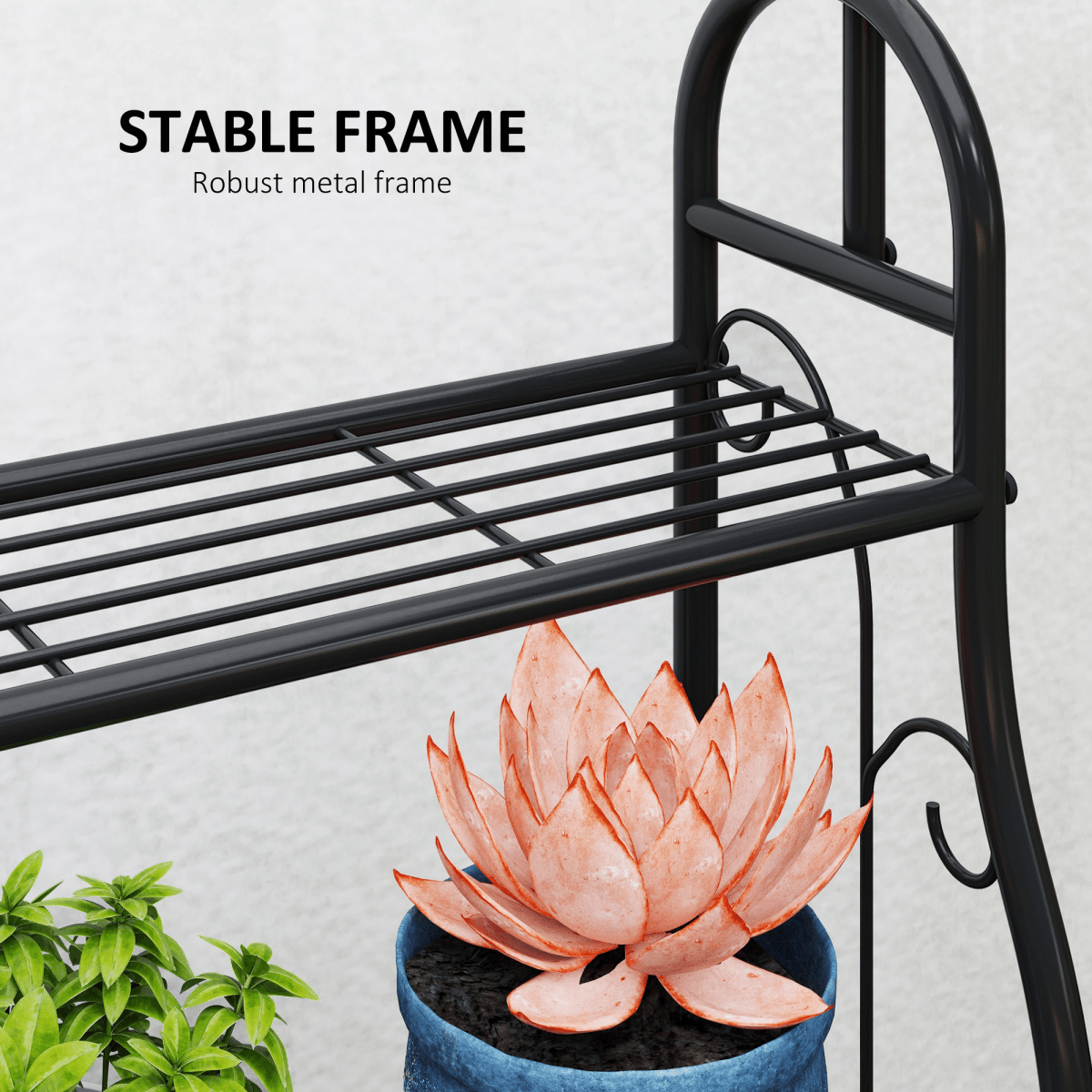 Outsunny 3 Tier Plant Stand w/ Hanging Hooks for Balcony Living Room, Black - plants - express.com