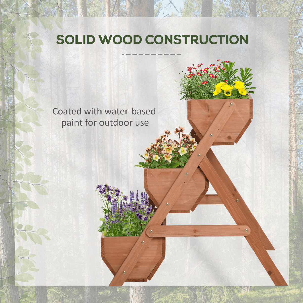 Outsunny 3 Tier Raised Garden Bed Wooden Elevated Planter Box Kit, Brown - plants - express.com