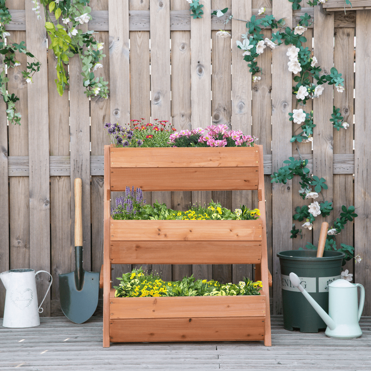 Outsunny 3 Tier Raised Garden Bed Wooden Elevated Planter Box Kit, Brown - plants - express.com