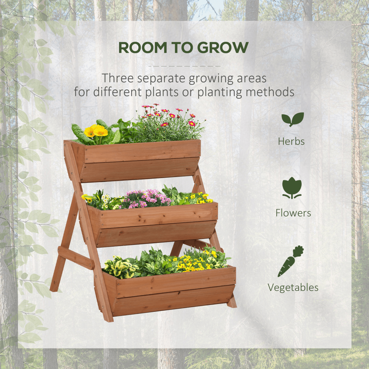 Outsunny 3 Tier Raised Garden Bed Wooden Elevated Planter Box Kit, Brown - plants - express.com