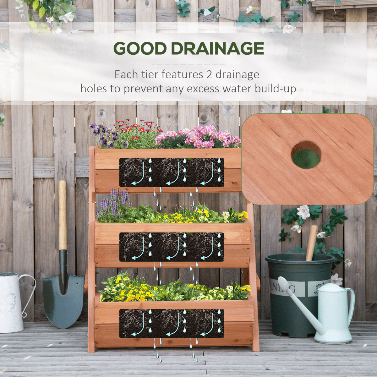 Outsunny 3 Tier Raised Garden Bed Wooden Elevated Planter Box Kit, Brown - plants - express.com