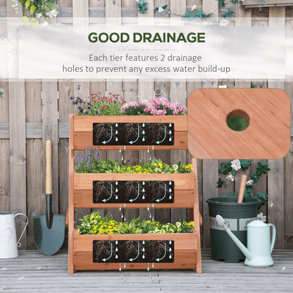 Outsunny 3 Tier Raised Garden Bed Wooden Elevated Planter Box Kit, Brown - plants - express.com