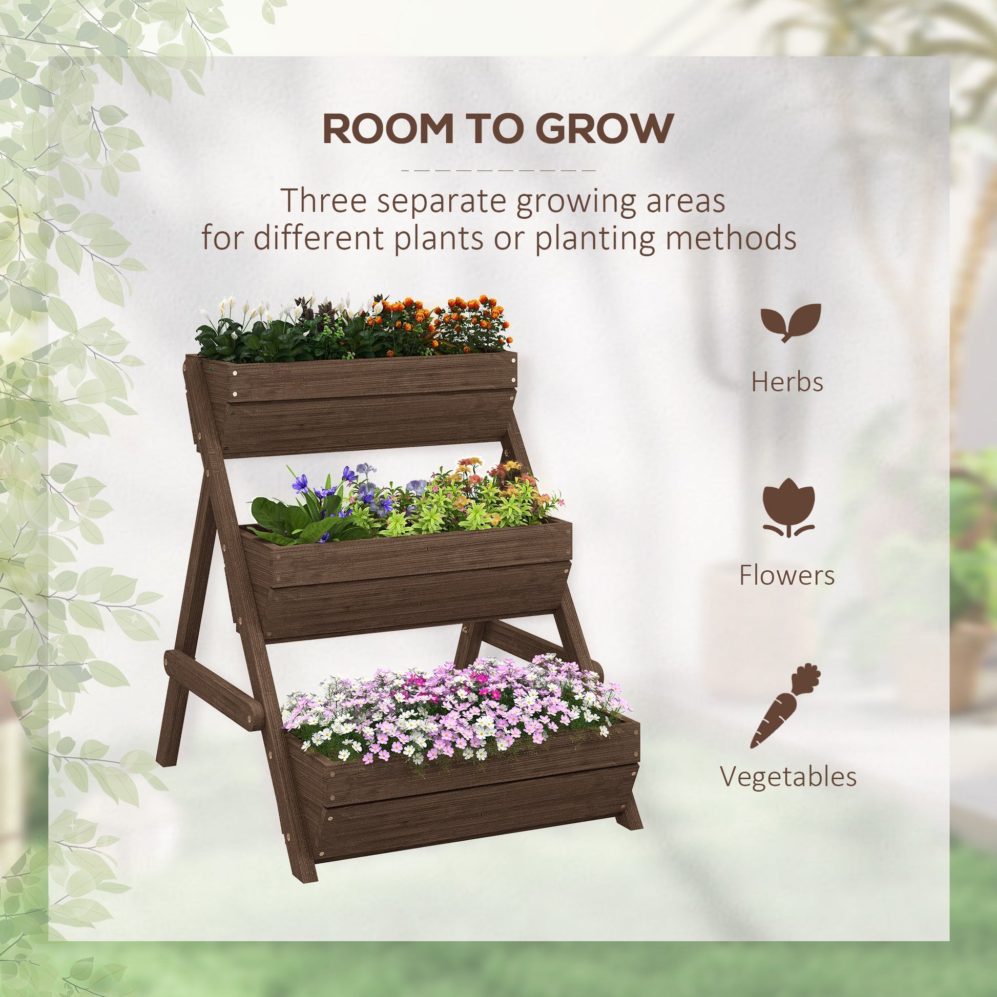 Outsunny 3 Tier Raised Garden Bed Wooden Elevated Planter Box Kit, Tan - plants - express.com
