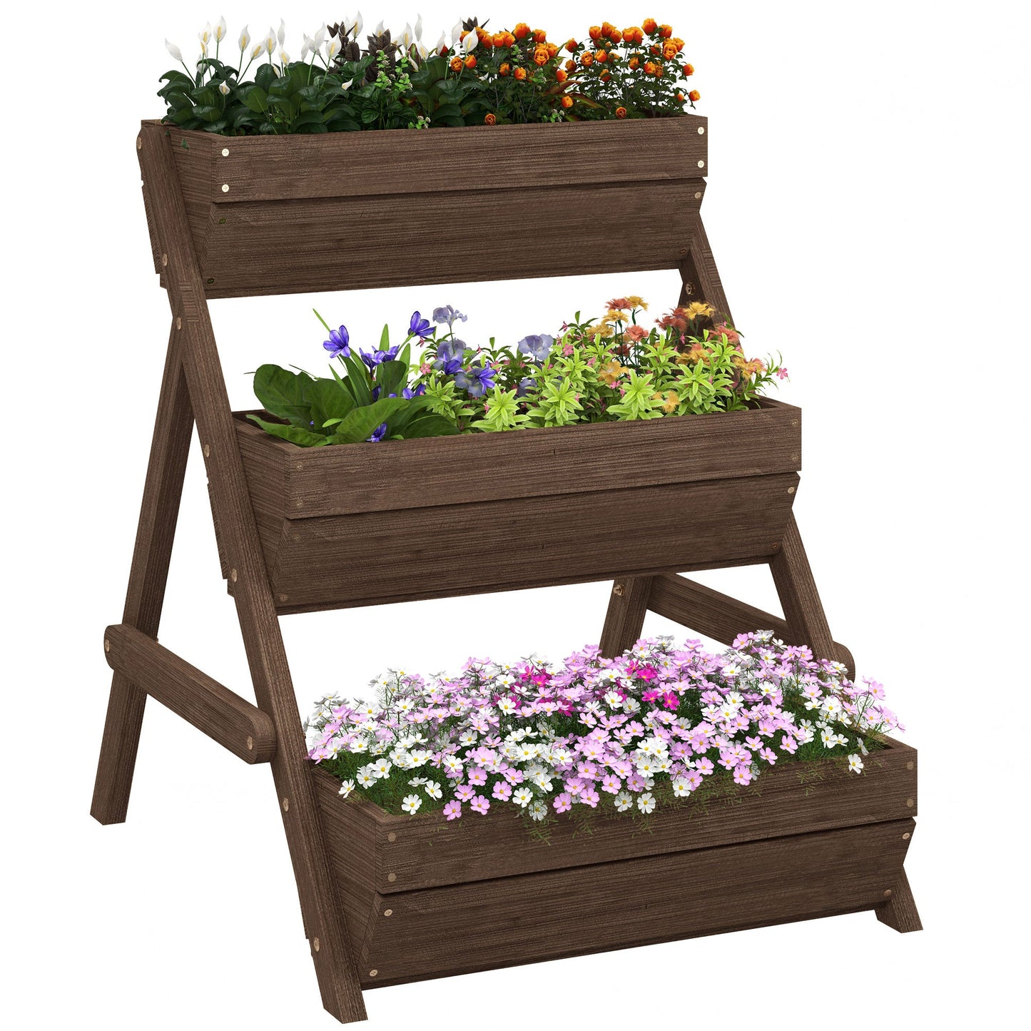 Outsunny 3 Tier Raised Garden Bed Wooden Elevated Planter Box Kit, Tan - plants - express.com