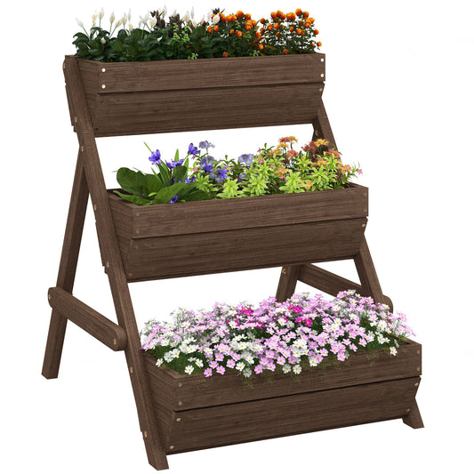 Outsunny 3 Tier Raised Garden Bed Wooden Elevated Planter Box Kit, Tan - plants - express.com