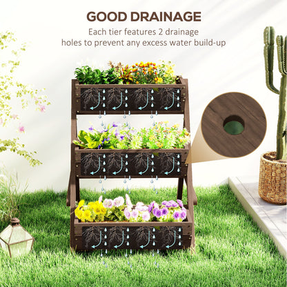Outsunny 3 Tier Raised Garden Bed Wooden Elevated Planter Box Kit, Tan - plants - express.com