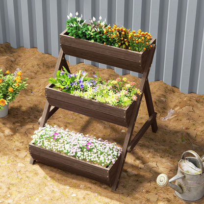 Outsunny 3 Tier Raised Garden Bed Wooden Elevated Planter Box Kit, Tan - plants - express.com