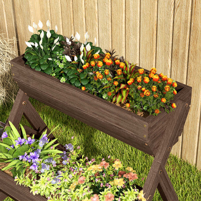 Outsunny 3 Tier Raised Garden Bed Wooden Elevated Planter Box Kit, Tan - plants - express.com