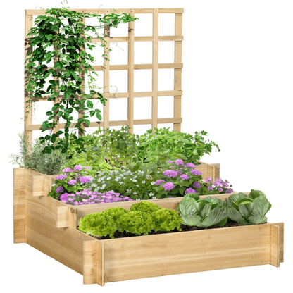 Outsunny 3 - Tier Wooden Garden Planter with Trellis for Climbers & Vines - plants - express.com