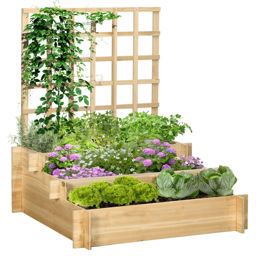 Outsunny 3 - Tier Wooden Garden Planter with Trellis for Climbers & Vines - plants - express.com