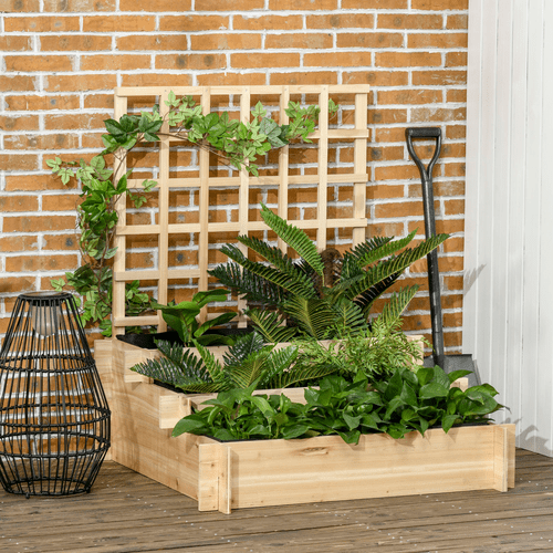 Outsunny 3 - Tier Wooden Garden Planter with Trellis for Climbers & Vines - plants - express.com