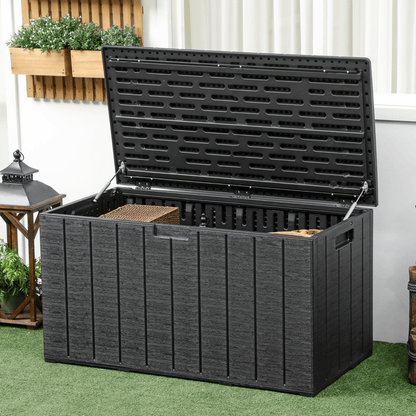 Outsunny 336 Litre Rolling Outdoor Garden Storage Box, Plastic Container, Black - plants - express.com