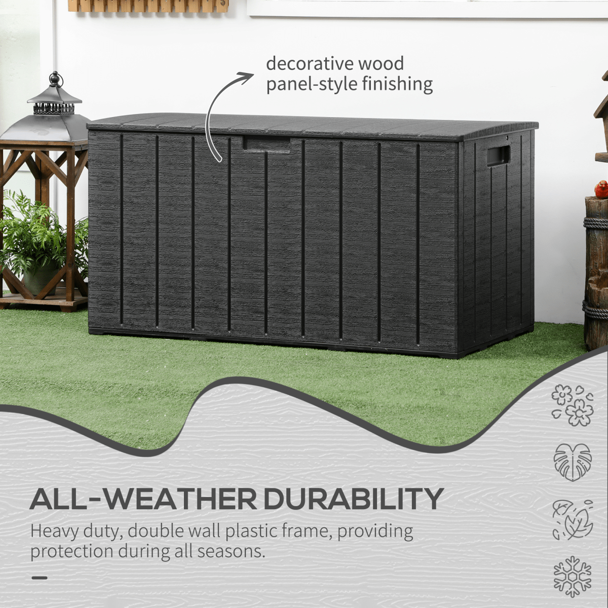 Outsunny 336 Litre Rolling Outdoor Garden Storage Box, Plastic Container, Black - plants - express.com