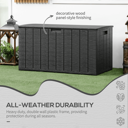 Outsunny 336 Litre Rolling Outdoor Garden Storage Box, Plastic Container, Black - plants - express.com