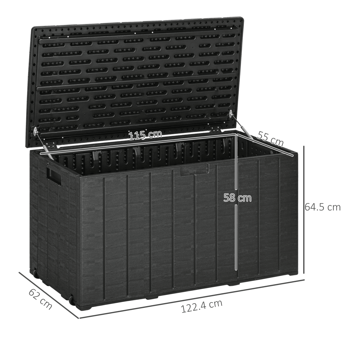 Outsunny 336 Litre Rolling Outdoor Garden Storage Box, Plastic Container, Black - plants - express.com