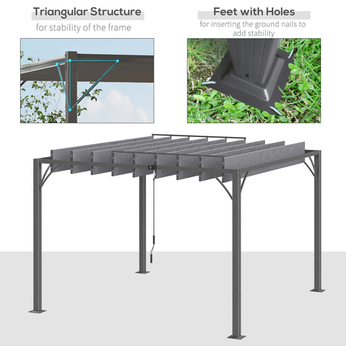 Outsunny 3x3m Outdoor Metal Pergola with Adjustable Retractable Roof - Grey - plants - express.com