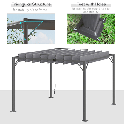 Outsunny 3x3m Outdoor Metal Pergola with Adjustable Retractable Roof - Grey - plants - express.com