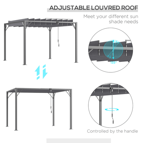 Outsunny 3x3m Outdoor Metal Pergola with Adjustable Retractable Roof - Grey - plants - express.com