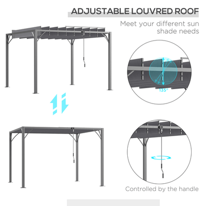 Outsunny 3x3m Outdoor Metal Pergola with Adjustable Retractable Roof - Grey - plants - express.com