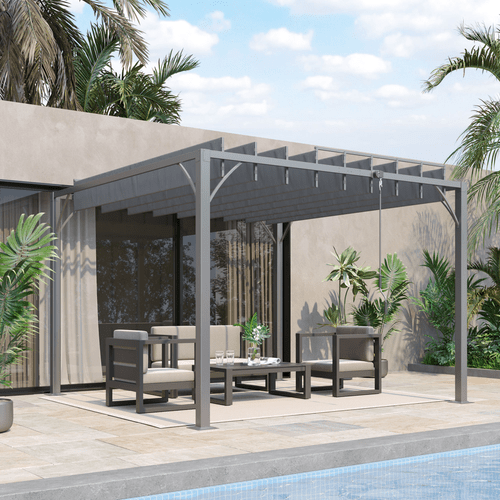 Outsunny 3x3m Outdoor Metal Pergola with Adjustable Retractable Roof - Grey - plants - express.com