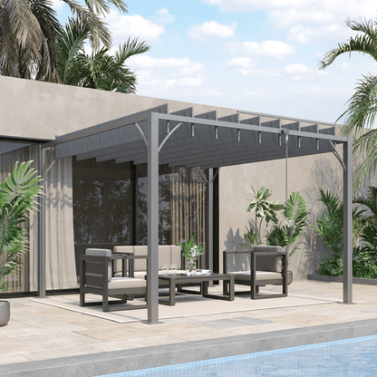 Outsunny 3x3m Outdoor Metal Pergola with Adjustable Retractable Roof - Grey - plants - express.com