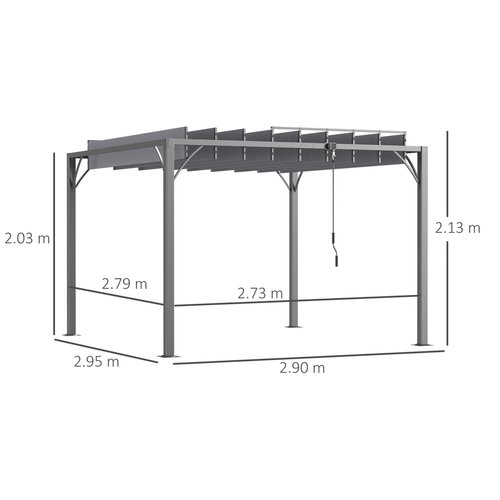 Outsunny 3x3m Outdoor Metal Pergola with Adjustable Retractable Roof - Grey - plants - express.com