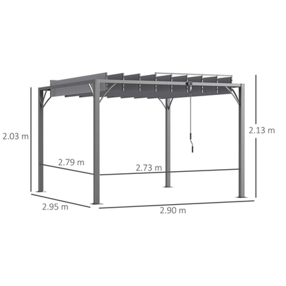 Outsunny 3x3m Outdoor Metal Pergola with Adjustable Retractable Roof - Grey - plants - express.com