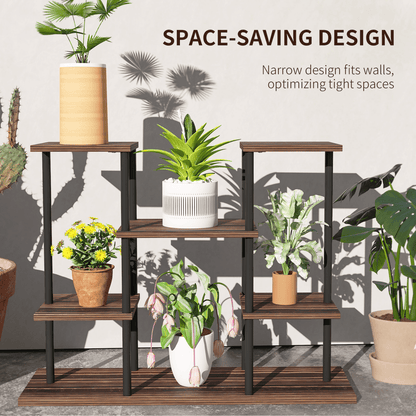 Outsunny 4 Tiered Metal Flower Shelf Display Rack, Carbonised Finish - plants - express.com